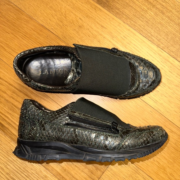 Lanvin men's sneakers snakeskin green